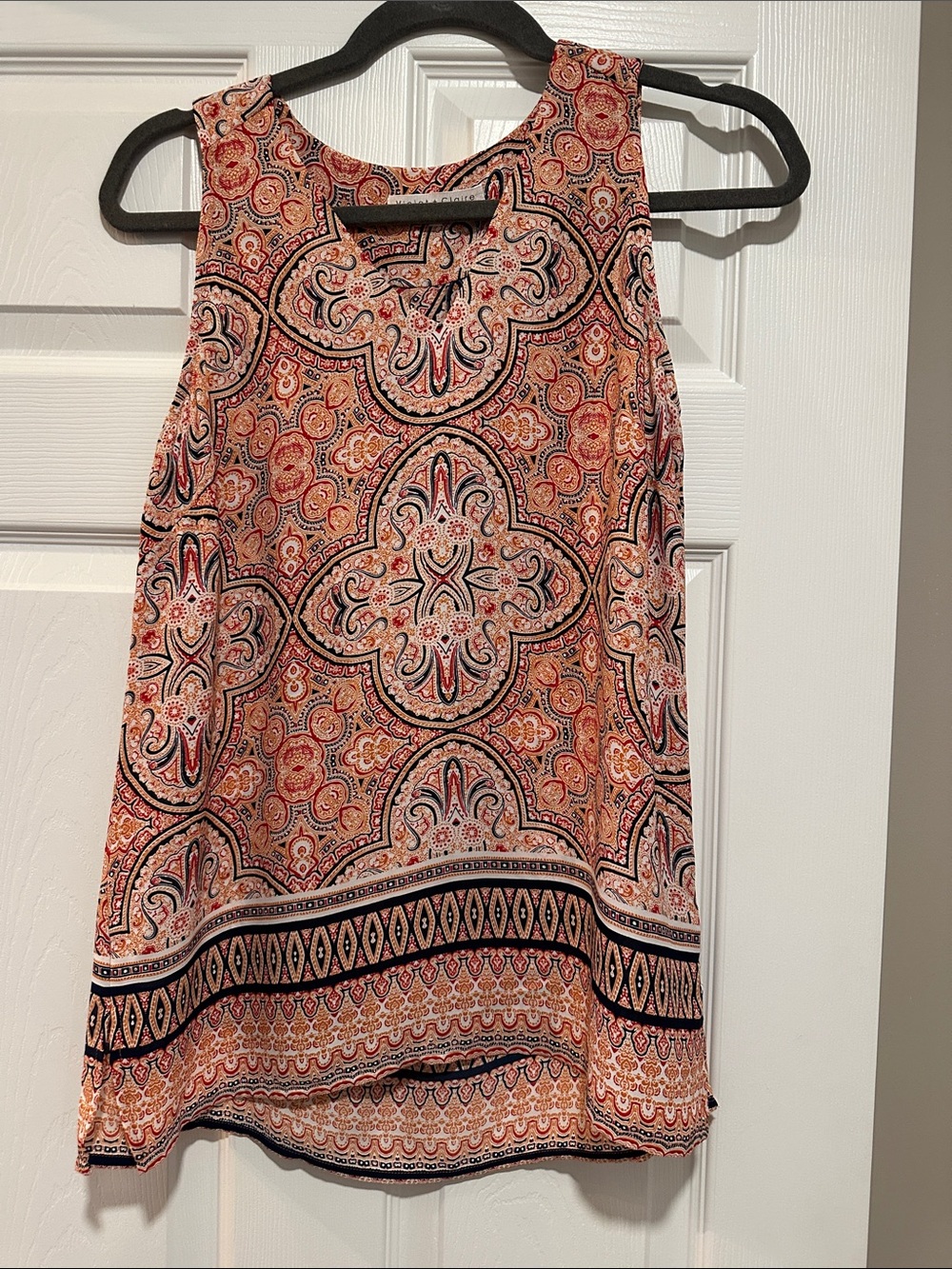 Violet & Claire Coral and Navy Paisley Tank Top